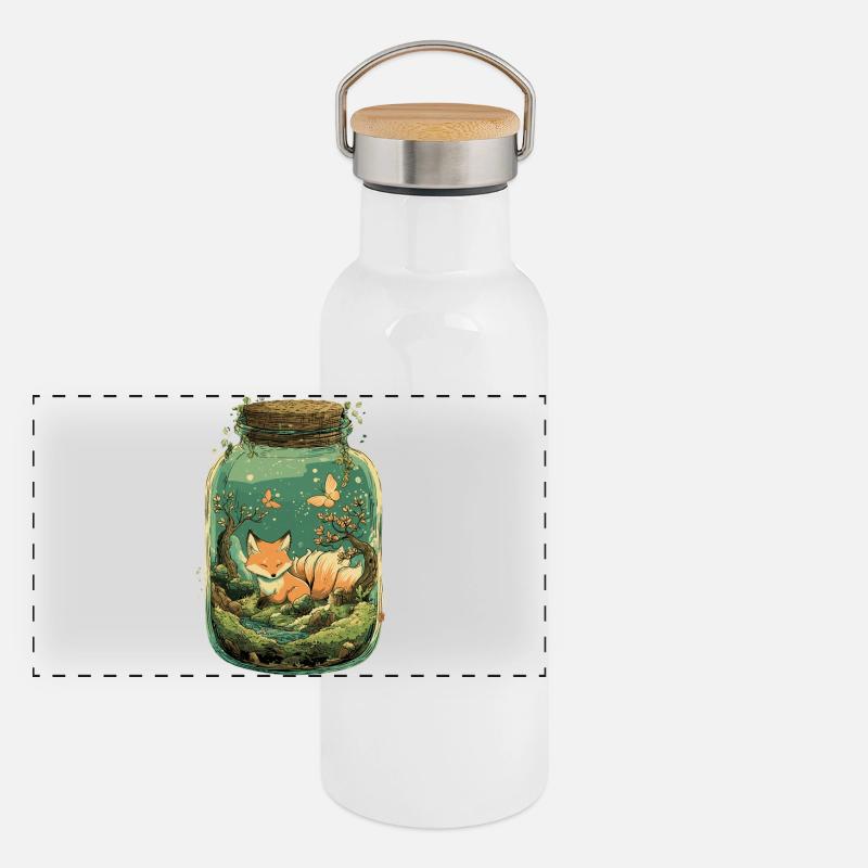 Magic Kitsune Fox Kawaii Terrarium Panoramic Thermal Bottle with Bamboo Lid