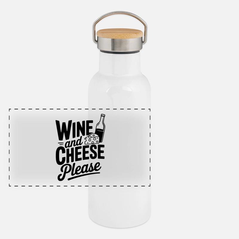 Wein und Käse bitte Panorama Thermosflasche mit Bambusdeckel