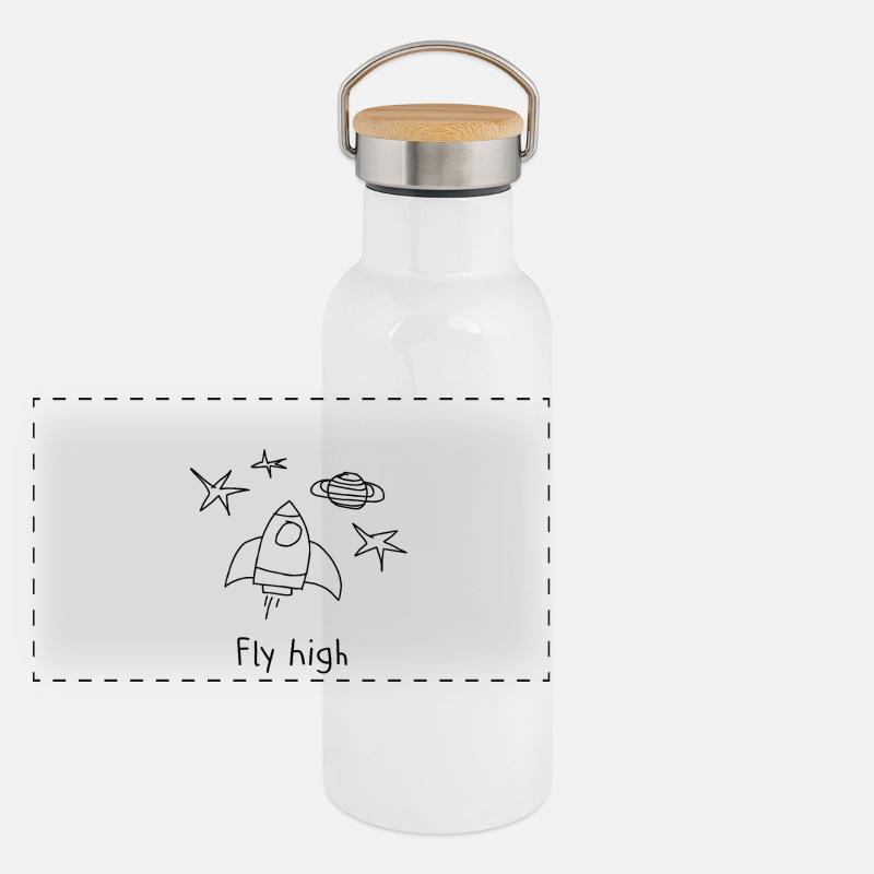 Fly High Rakete Space Panorama Thermosflasche mit Bambusdeckel