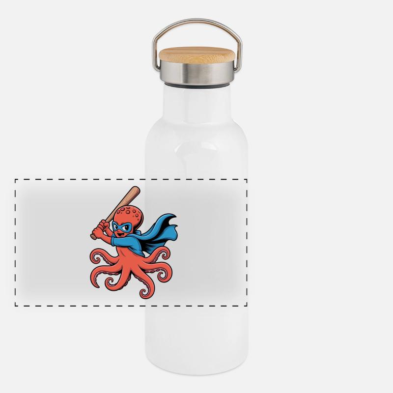 Baseball Oktopus Superheld Panorama Thermosflasche mit Bambusdeckel