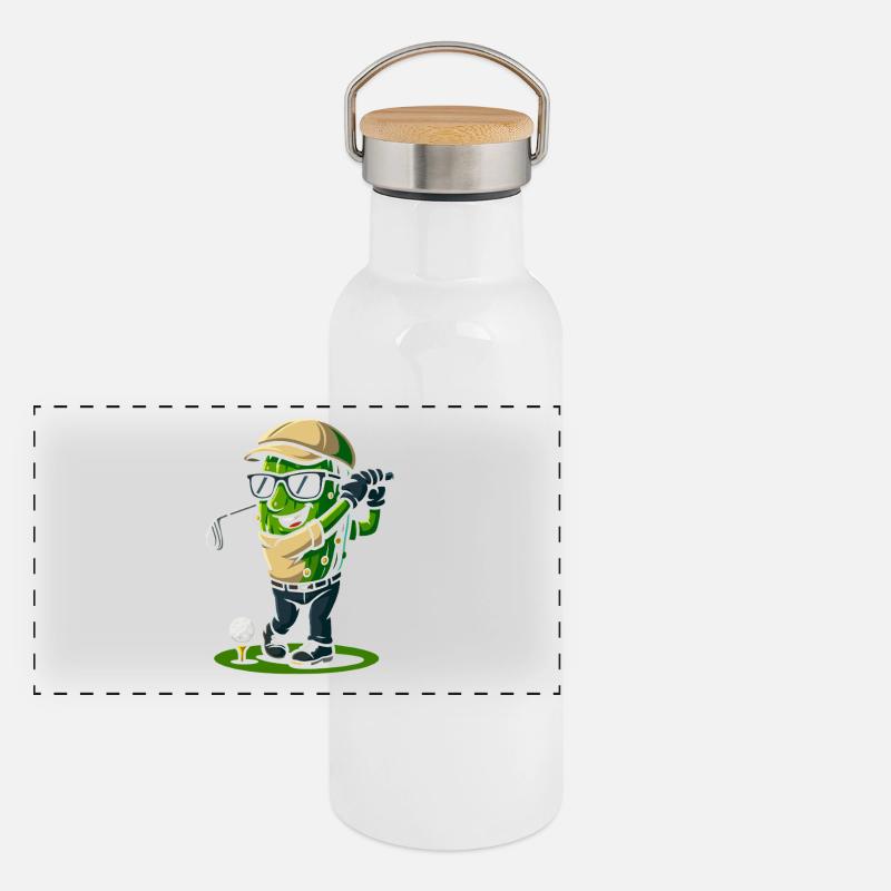 Cactus Golfer Cartoon Panoramic Thermal Bottle with Bamboo Lid