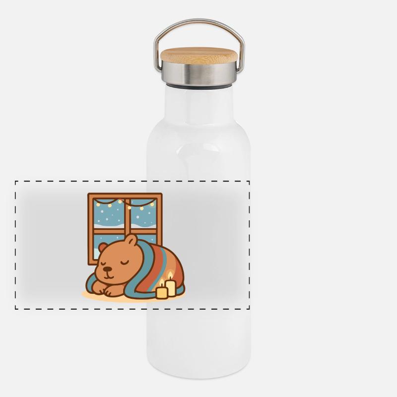 Le capybara se blottit en hiver Gourde isotherme avec bouchon en bambou