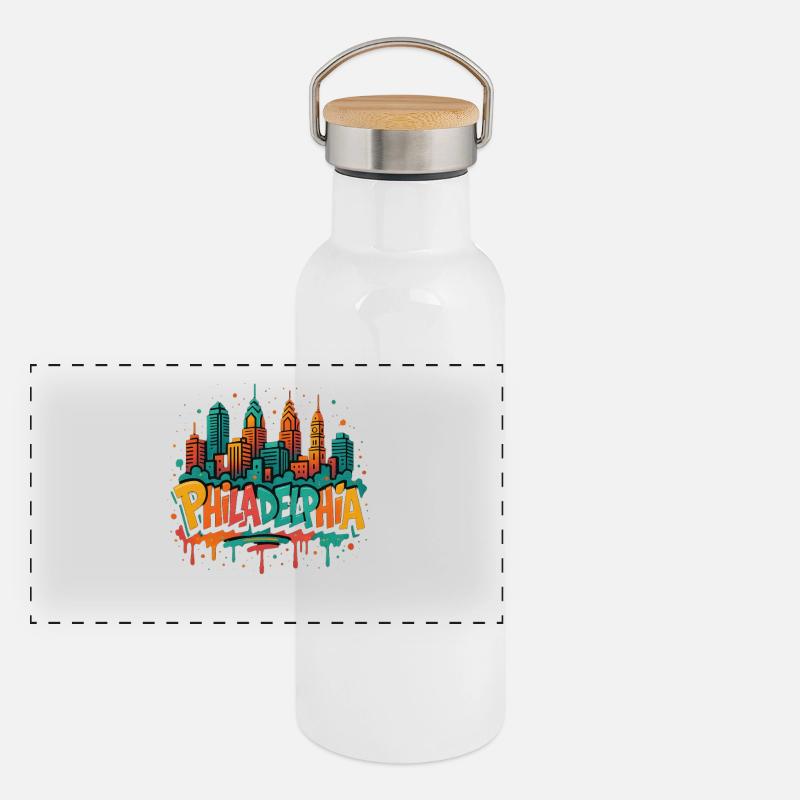 Philly Graffiti Skyline Panorama Thermosflasche mit Bambusdeckel
