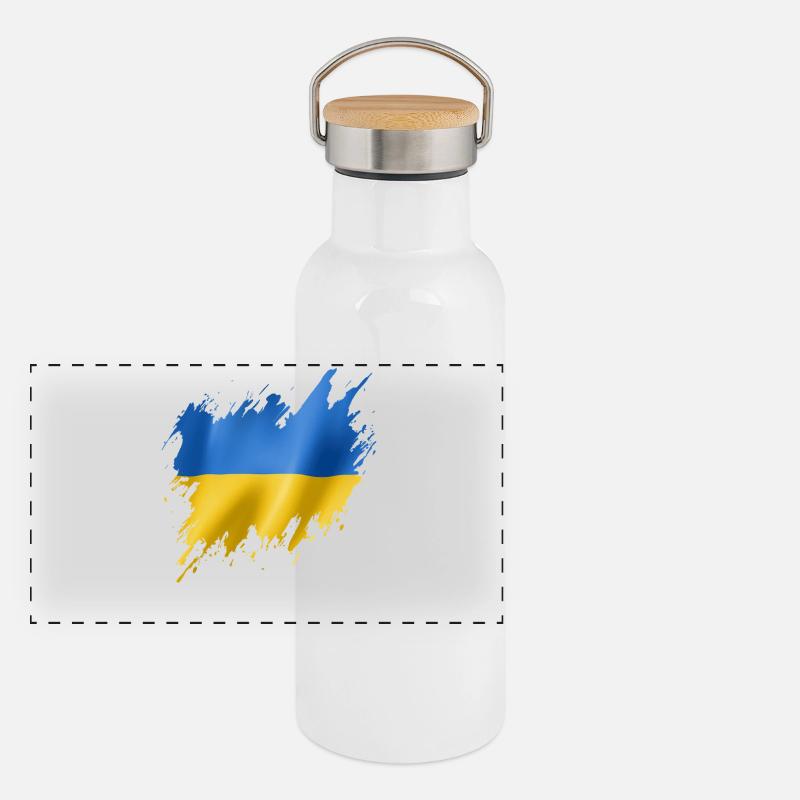 Drapeau de l’Ukraine, style déchiré Gourde isotherme avec bouchon en bambou