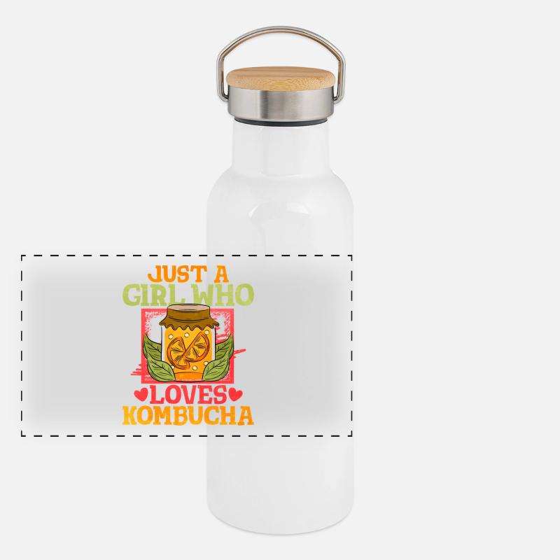 Nur ein Mädchen liebt Kombucha Panorama Thermosflasche mit Bambusdeckel