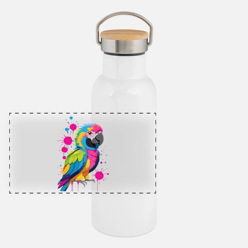 Explosion de couleurs Imprimé perroquet Gourde isotherme avec bouchon en bambou