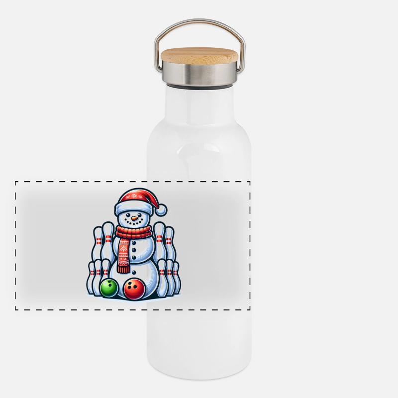 BOwling Weihnachten Sport Weihnachtsmann Panorama Thermosflasche mit Bambusdeckel