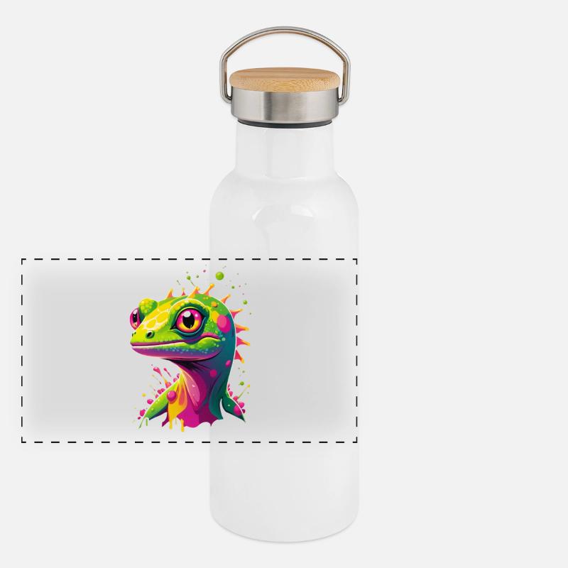 Colorful Lizard Neon Splash Panoramic Thermal Bottle with Bamboo Lid