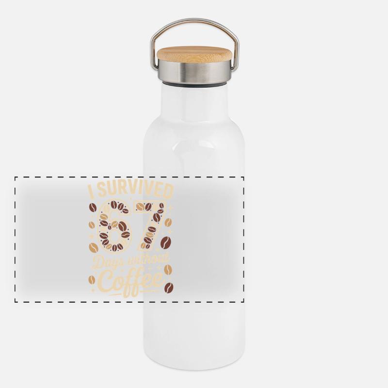 Ich überlebte 67 Tage Ohne Kaffee Panorama Thermosflasche mit Bambusdeckel