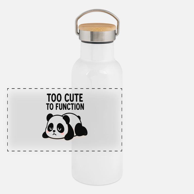 Too Cute To Function Panda - Panorama Thermosflasche mit Bambusdeckel - Weiß