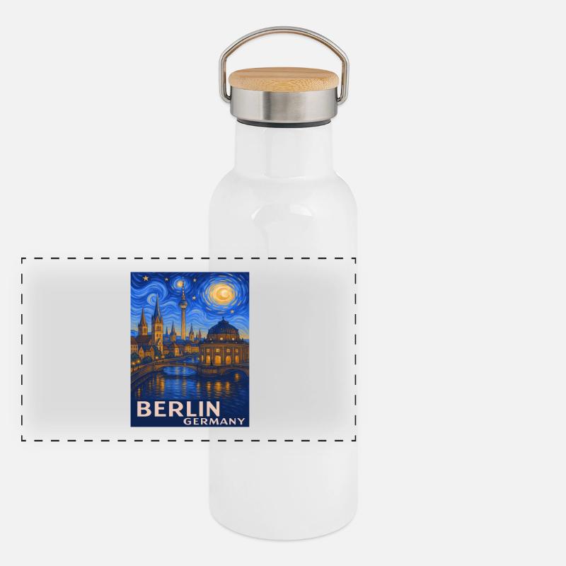 Berlin Nachthimmel Stadtmotiv Panorama Thermosflasche mit Bambusdeckel