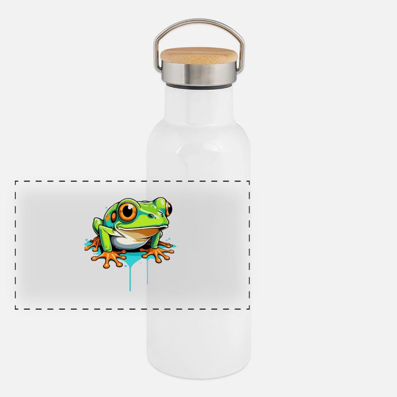 Frosch Graffiti Neon Splash Panorama Thermosflasche mit Bambusdeckel