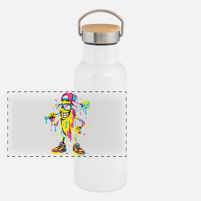 Coole Bananenfigur Mit Baseballschläger Panorama Thermosflasche mit Bambusdeckel