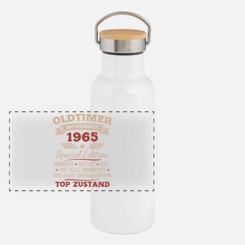 60. Geburtstag Geschenk Oldtimer November 1965 Panorama Thermosflasche mit Bambusdeckel