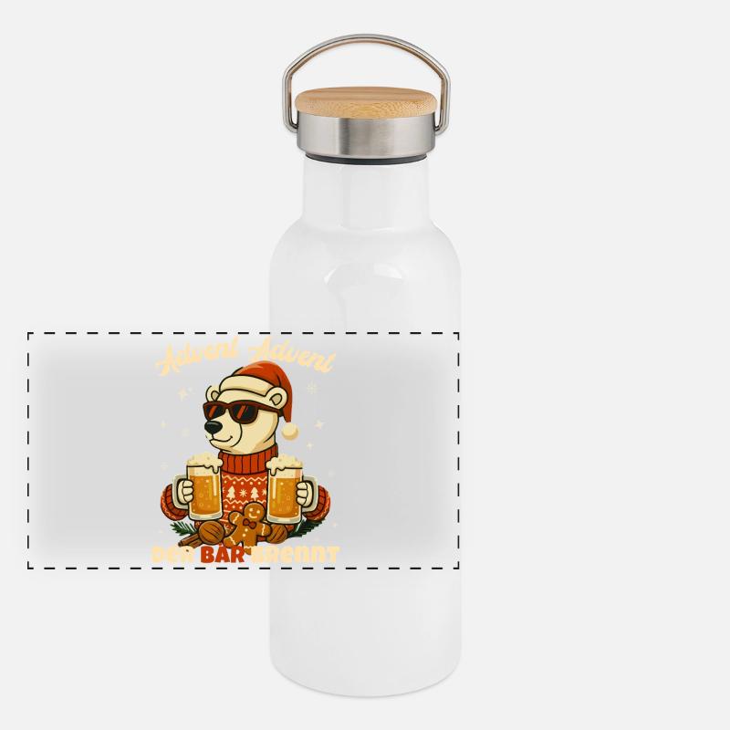 Advent Advent – Der Bär brennt Panorama Thermosflasche mit Bambusdeckel