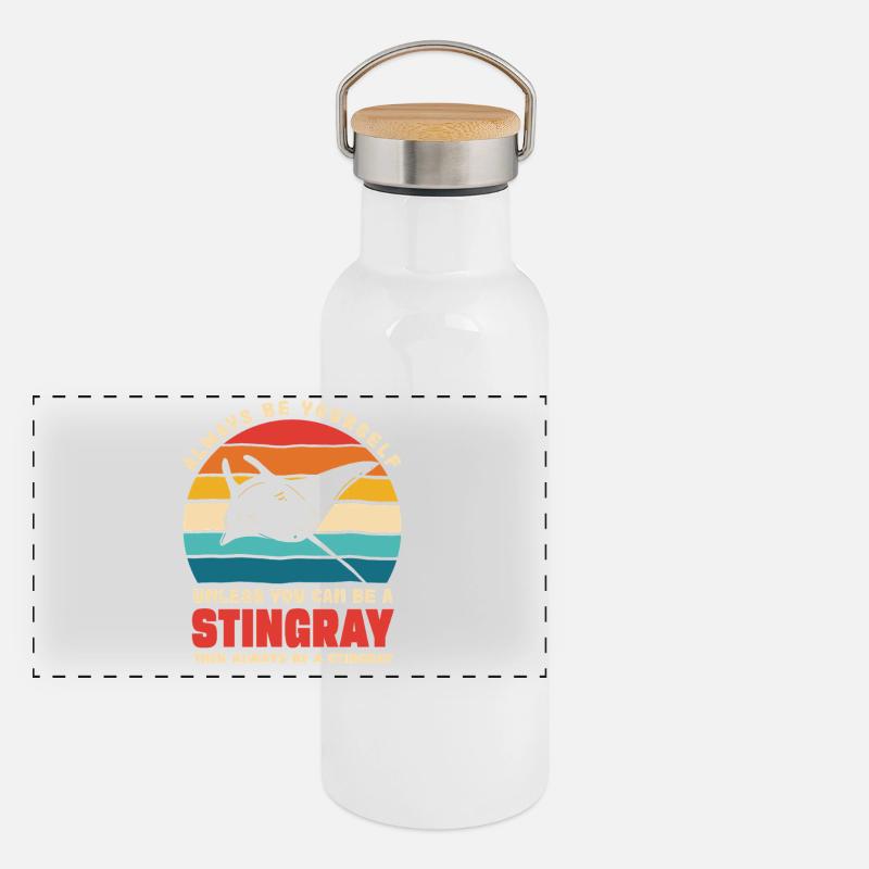 Stingray in Retro Sunset Panoramic Thermal Bottle with Bamboo Lid