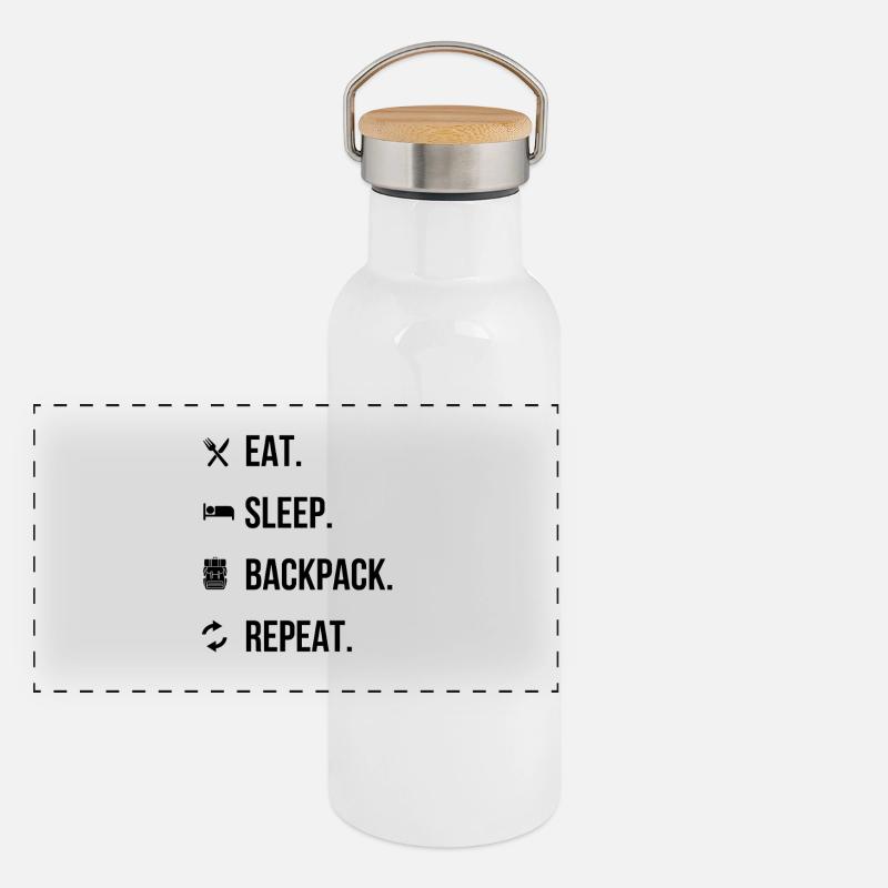 Eat, Sleep, Backpack, Repeat – Abenteuer Shirt Panorama Thermosflasche mit Bambusdeckel