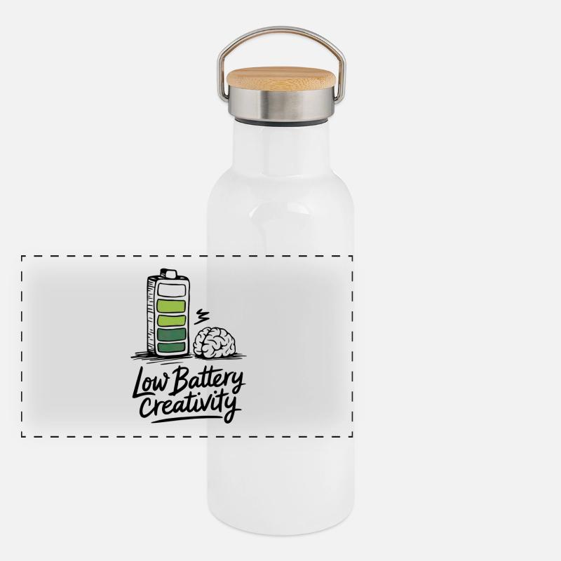 Humour créatif – batterie vide, idées perdues Gourde isotherme avec bouchon en bambou
