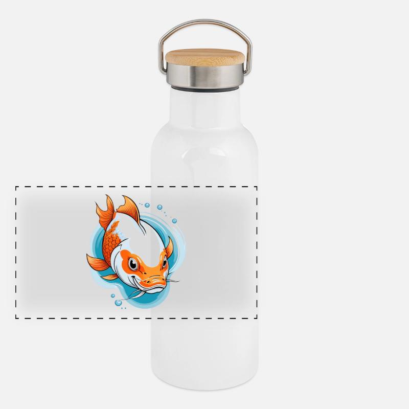 Koi Karpfen Farbexplosion Illustration Panorama Thermosflasche mit Bambusdeckel
