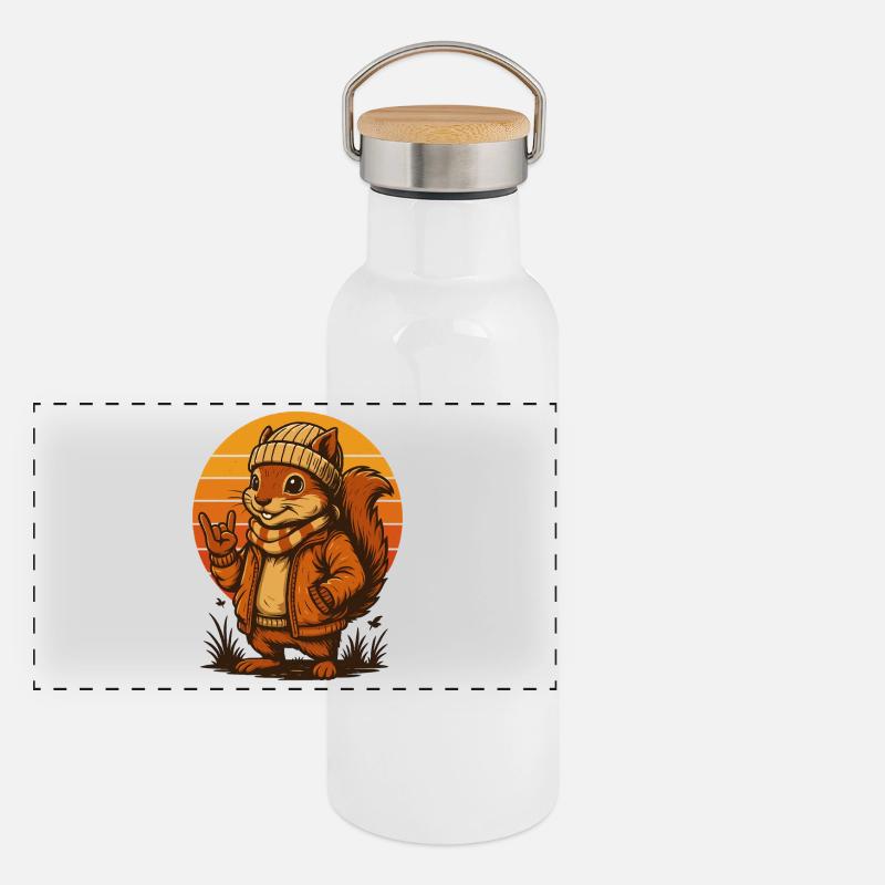 Cooles Eichhörnchen im Retro-Look Panorama Thermosflasche mit Bambusdeckel