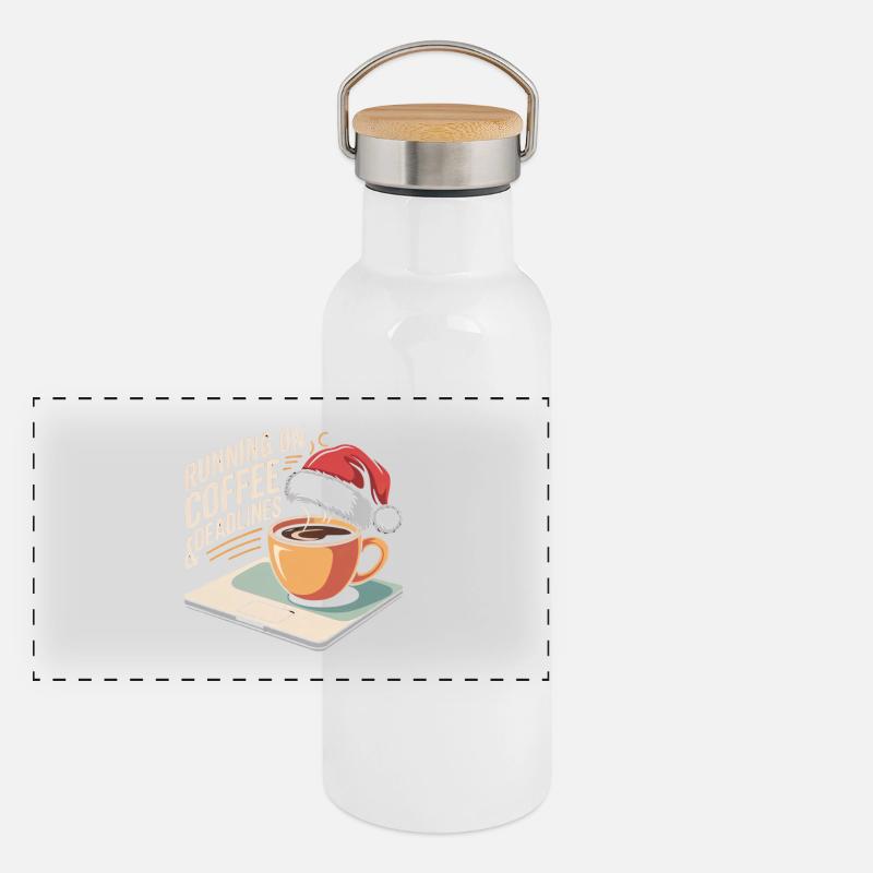 Weihnachtsbüro Humor Panorama Thermosflasche mit Bambusdeckel