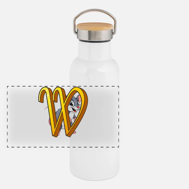 BUCHSTABE W Panorama Thermosflasche mit Bambusdeckel