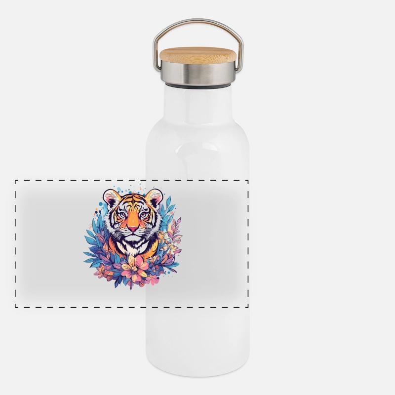 Magie de la fleur de tigre Gourde isotherme avec bouchon en bambou