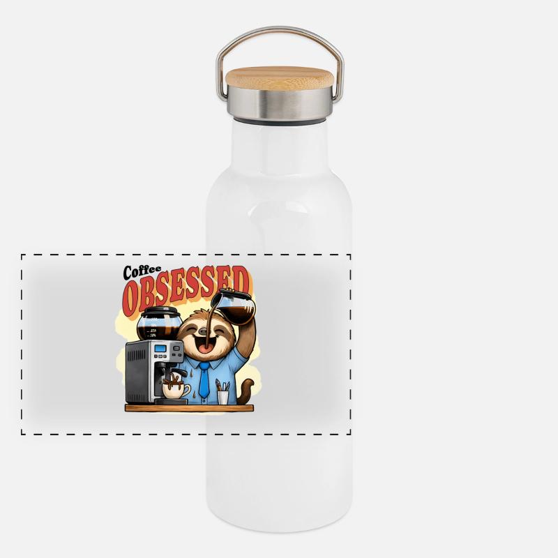 Coffee Obsessed Sloth Caffeine Panoramic Thermal Bottle with Bamboo Lid