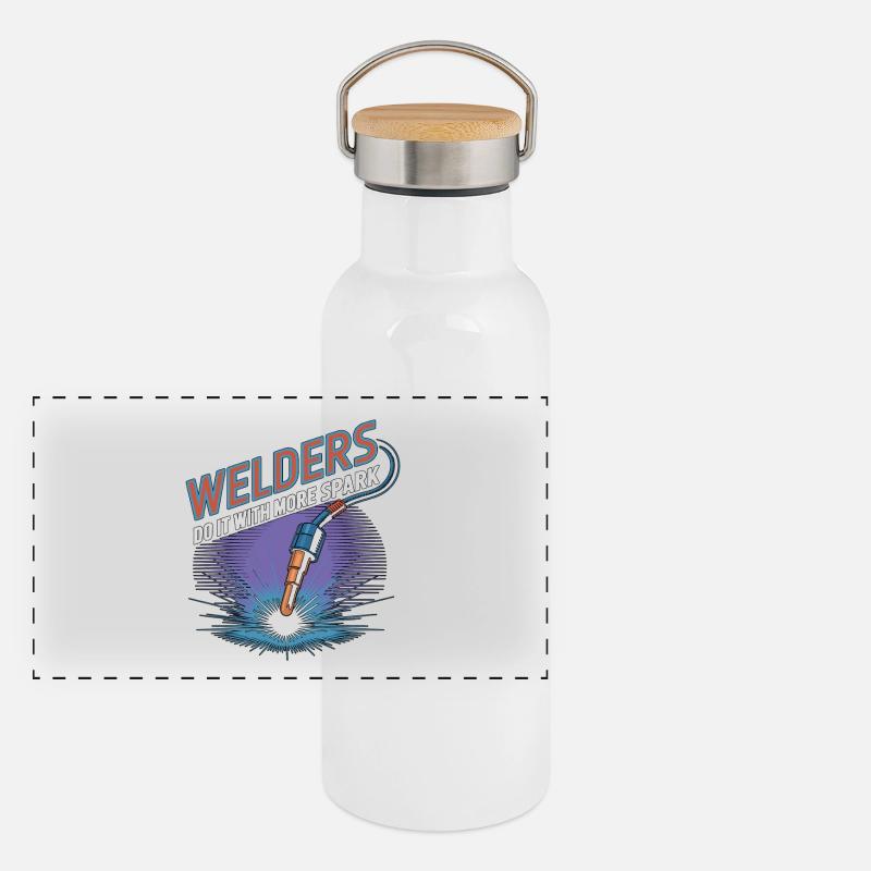 Welders Do It With More Spark Welding Fabrication Panorama Thermosflasche mit Bambusdeckel