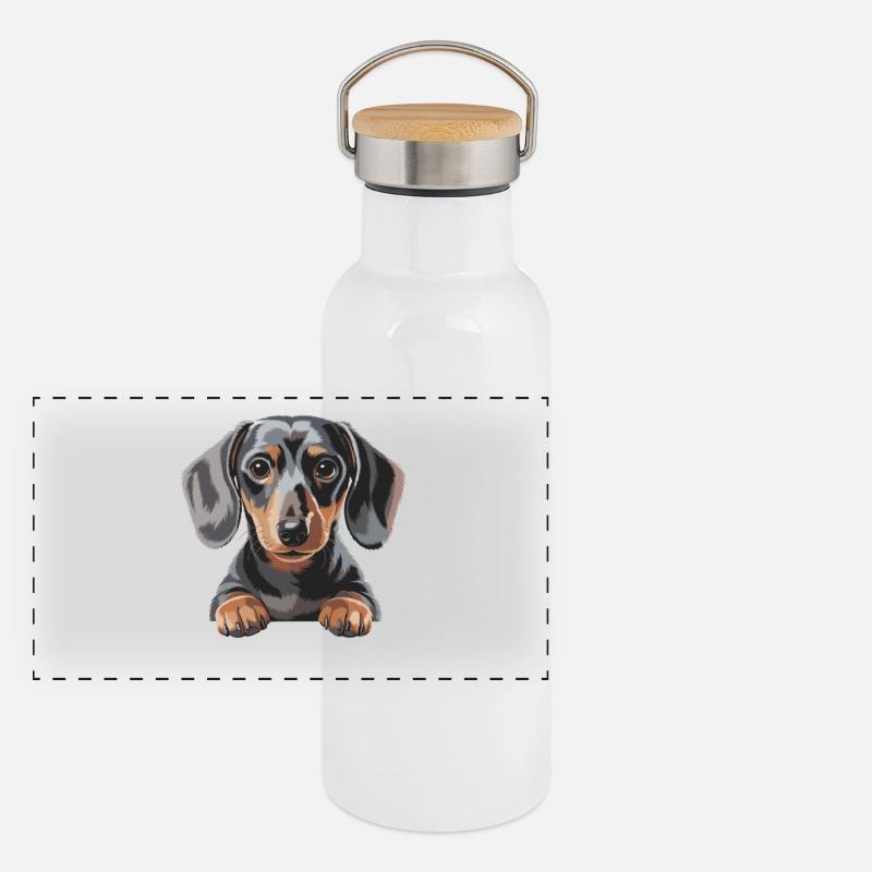 Dackel Welpe Illustration Panorama Thermosflasche mit Bambusdeckel