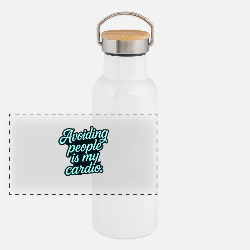 Avoiding people is my cardio. – Introvert Tattoo S - Panorama Thermosflasche mit Bambusdeckel - Weiß