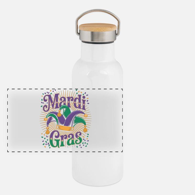 Carnaval Mardi Gras Confettis Gourde isotherme avec bouchon en bambou