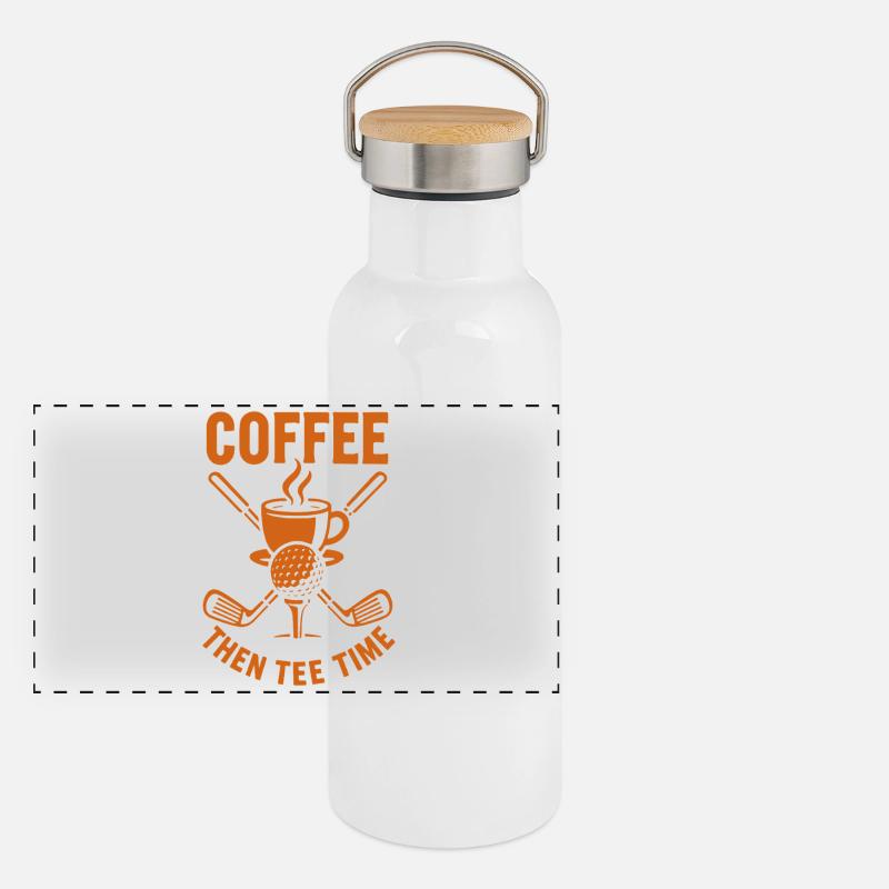 Café puis Tee Time Golf Humour Design Gourde isotherme avec bouchon en bambou