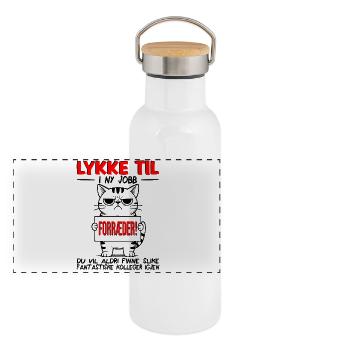 Changement d'emploi : Bonne chance pour votre nouveau travail ! Cadeau d'adieu - Gourde isotherme avec bouchon en bambou - blanc - Devant