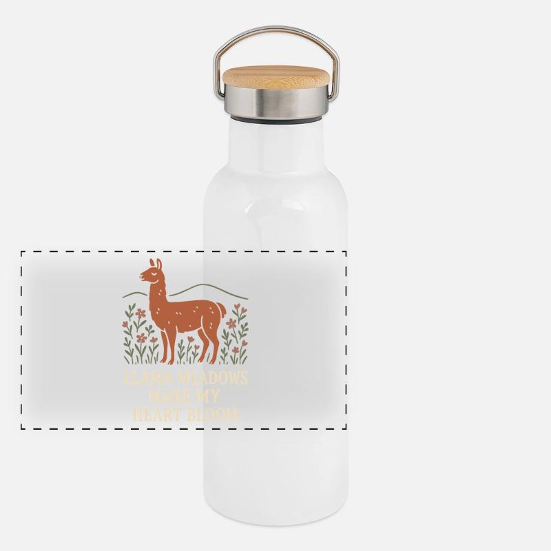 Cottagecore Lama Ästhetisches Süßes Nutztier Panorama Thermosflasche mit Bambusdeckel