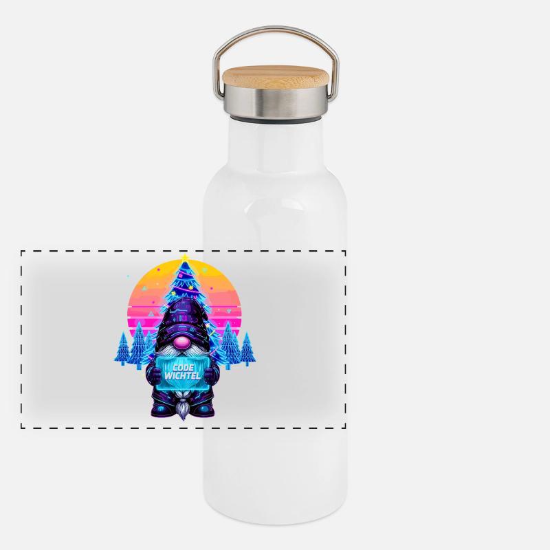 Cyberpunk Code Wichtel - Synthwave Xmas Nerd Panorama Thermosflasche mit Bambusdeckel