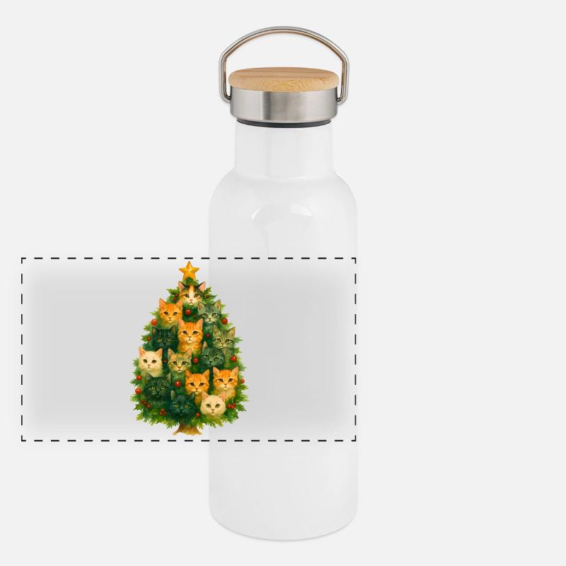Collage di alberi di Natale per gatti - Thermos con coperchio in bambù - bianco