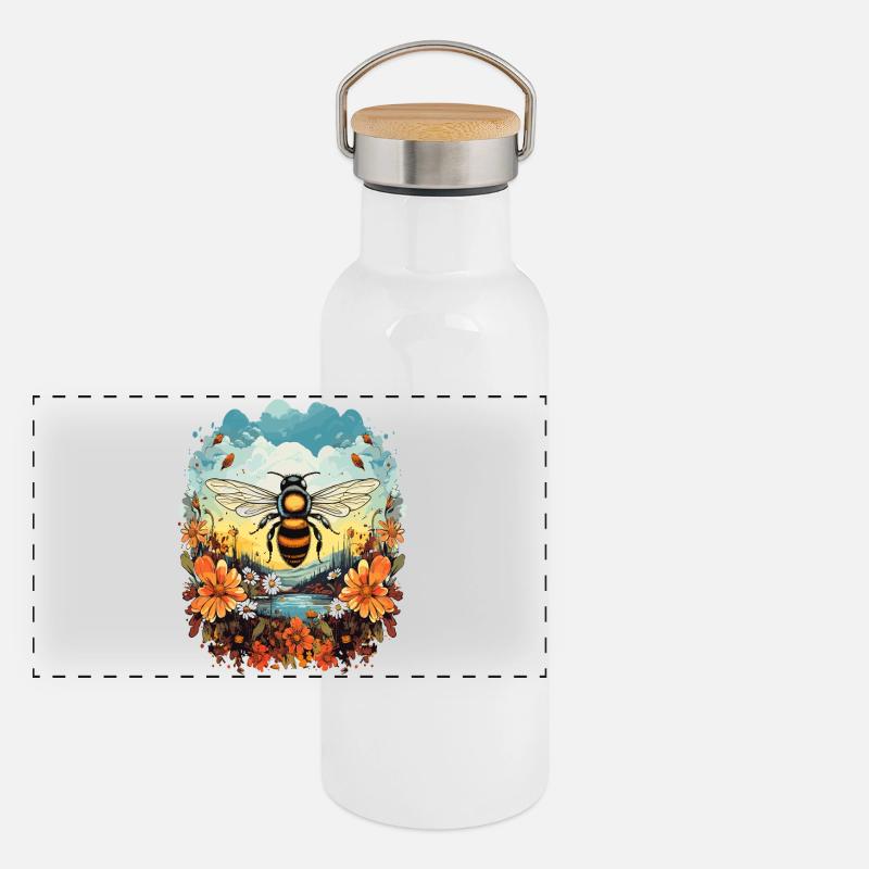 Bienenlicht über Blütenwiese Panorama Thermosflasche mit Bambusdeckel
