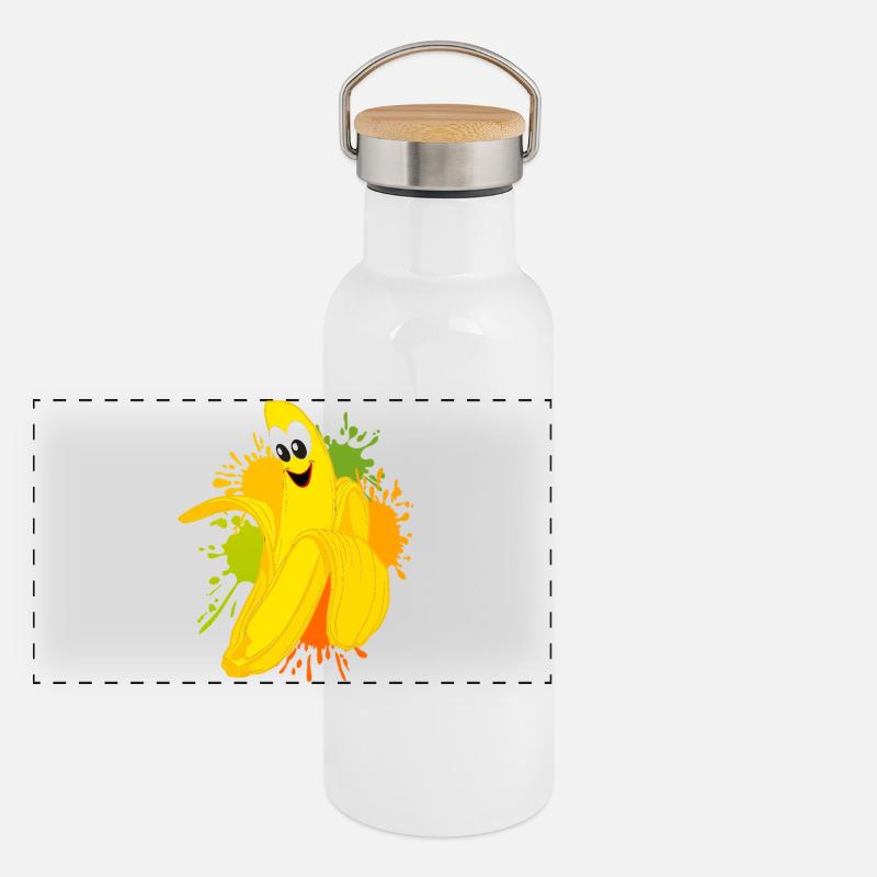 Fröhliche Bananen Farbexplosion Panorama Thermosflasche mit Bambusdeckel