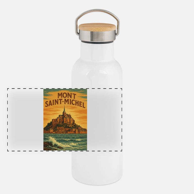Mont Saint-Michel Panorama Thermosflasche mit Bambusdeckel