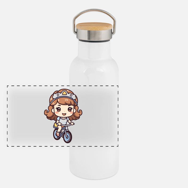 Bicycle Girl Comic - Panoramic Thermal Bottle with Bamboo Lid - white