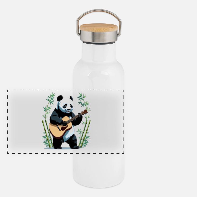 Panda-Gitarrist im Bambuswald Panorama Thermosflasche mit Bambusdeckel