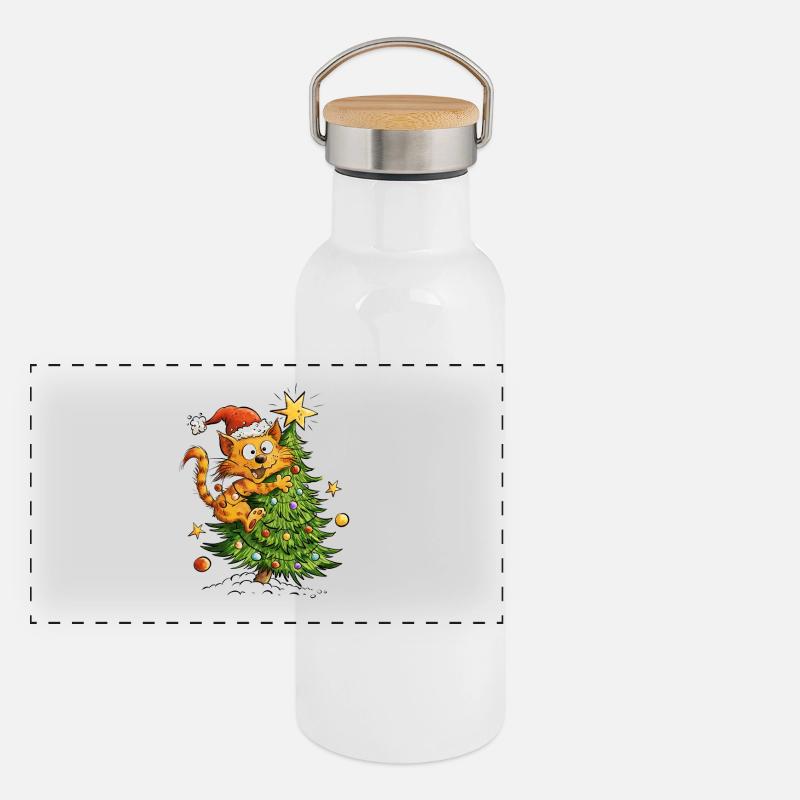 Chat de Noël dans le sapin de Noël Chat de Noël Gourde isotherme avec bouchon en bambou