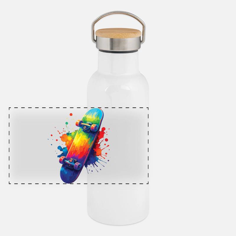 Multicolor Skateboard - Art Splash Skate Panoramic Thermal Bottle with Bamboo Lid