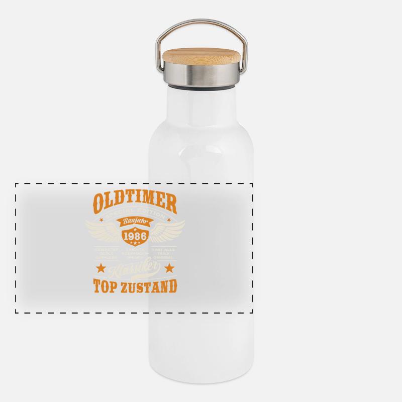 Oldtimer Modell 1986 | Geburtstag Geschenk Panorama Thermosflasche mit Bambusdeckel