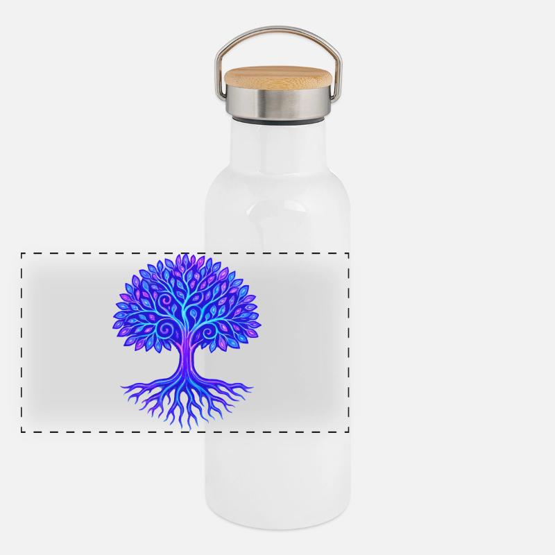 Baum des Lebens Panorama Thermosflasche mit Bambusdeckel