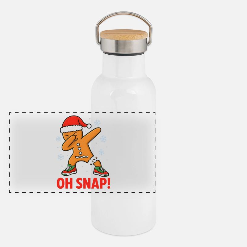 Dabbing Lebkuchenmann Oh Snap! Xmas Design Panorama Thermosflasche mit Bambusdeckel