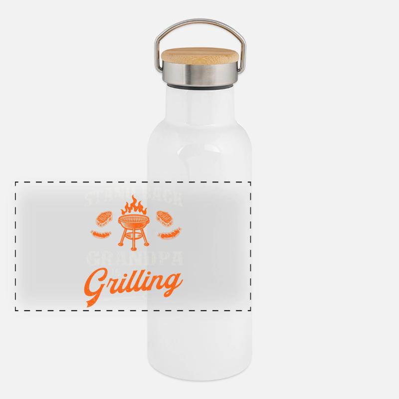 Stand Back Grandpa grillt lustigen BBQ-Pitmaster Panorama Thermosflasche mit Bambusdeckel