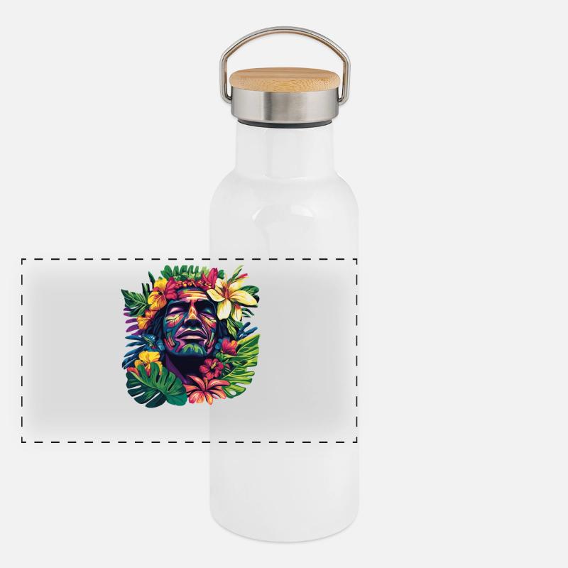 Tête frontale tropicale avec couronne florale Gourde isotherme avec bouchon en bambou