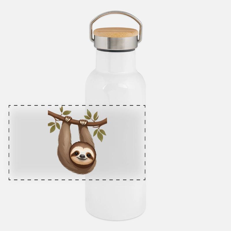 Faultier am Ast – Langsamer Charme Panorama Thermosflasche mit Bambusdeckel